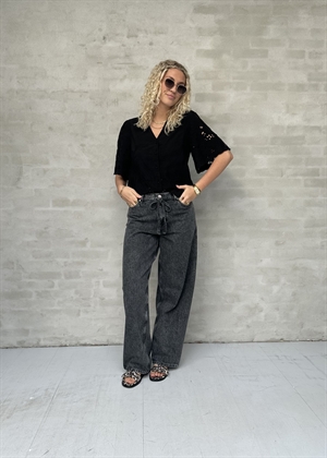 Dahlia ss broderi skjorte Sort Selected Femme 